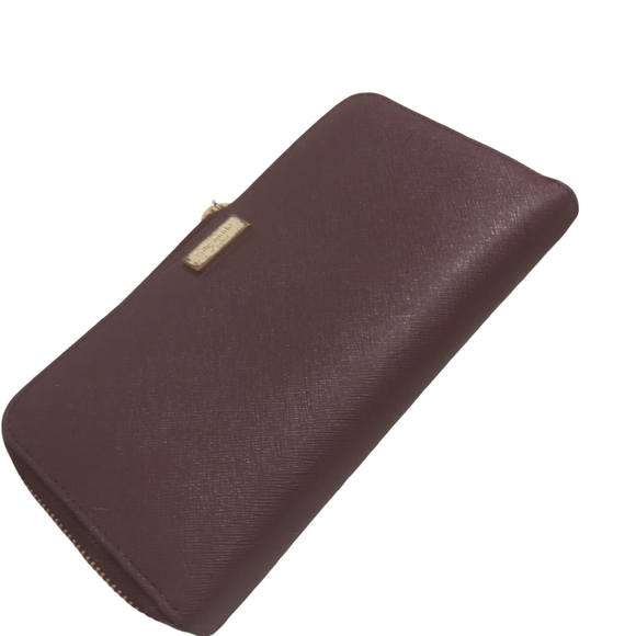 Kate Spade Zip Around Wallet Burgundy Leather Gold Hardware - Picture 7 of 7